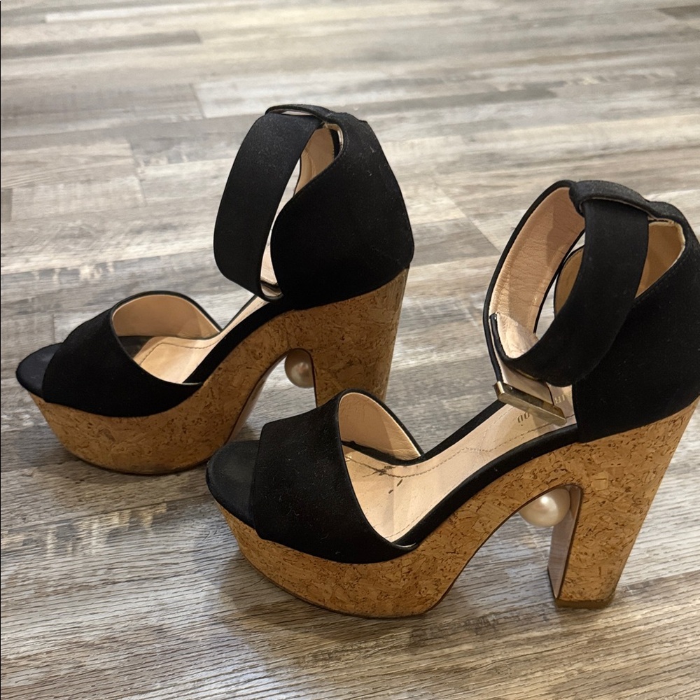 Nicholas Kirkwood Black Platform Heels with Cork Wedge